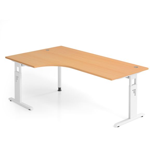 4032062142462 - HAMMERBACHER OS 82 höhenverstellbarer Schreibtisch buche L-Form C-Fuß-Gestell weiß 2000 x 800 1200 cm