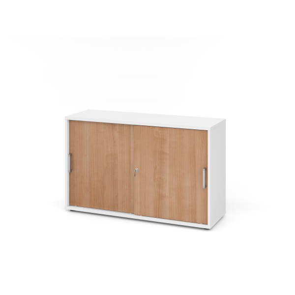 4032062146286 - Schiebetürenschrank TARVIS 2 Ordnerhöhen B 1200 x T 400 x H 748 mm abschließ- & stapelbar weiß Nussbaum-Dekor