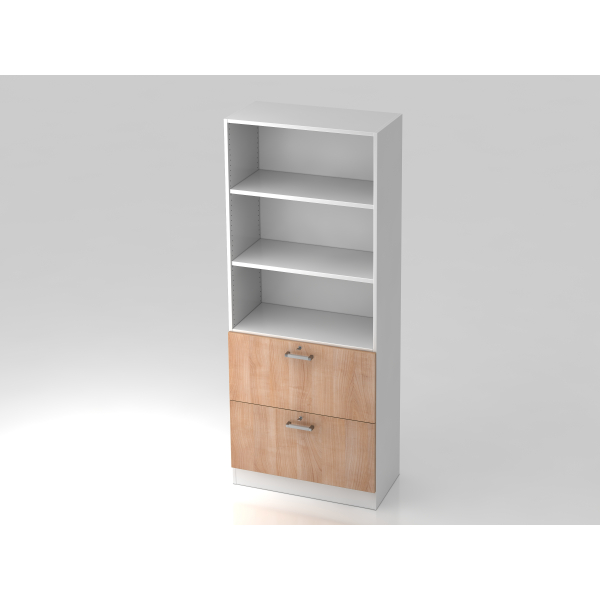 4032062146408 - Regalschrank TARVIS 5 OH 2 HR-Auszüge 60 kg abschließb 2 Fachböden B 800 x T 420 x H 2004 mm weiß Nussb-Dekor