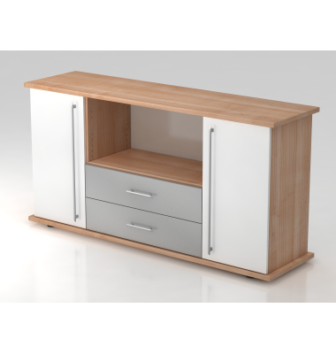 Sideboard 2 T&uuml;ren, 2 Sch&uuml;be RE Nussb.Wei&szlig;