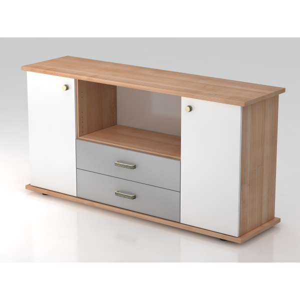 4032062147108 - PRO KAPA SB Sideboard mit Türen + Schüben - Nussbaum Weiß Sideboard Streifengriff Kunststoff