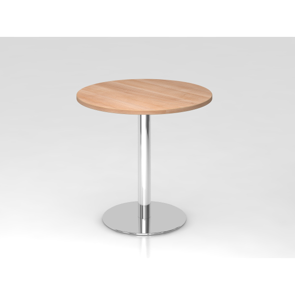 4032062147375 - Besprechungstisch Ø 800 mm 755 mm hoch Gestell verchromt Platte Nussbaum-Dekor kaiserkraft