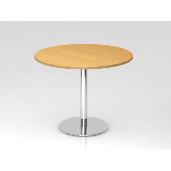 4032062147429 - Besprechungstisch Ø 1000 mm 755 mm hoch Gestell verchromt Platte Buche-Dekor kaiserkraft