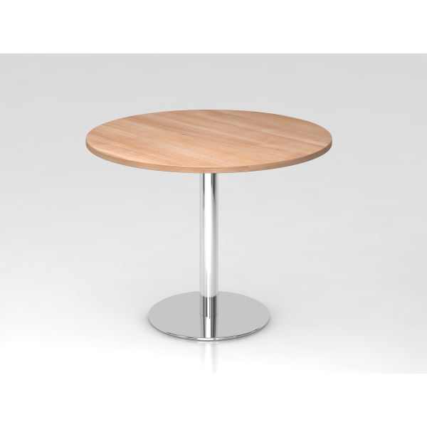 4032062147436 - Besprechungstisch Ø 1000 mm 755 mm hoch Gestell verchromt Platte Nussbaum-Dekor kaiserkraft