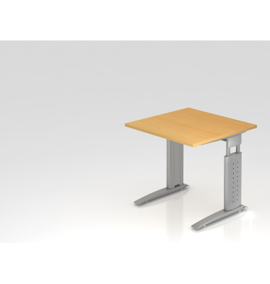 Schreibtisch VUS, manuell h&ouml;henverstellbar, 86cm (H), 80x80cm (BxT), buche / silber