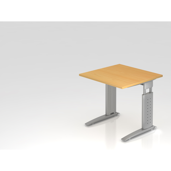 4032062148037 - HAMMERBACHER US08 höhenverstellbarer Schreibtisch buche quadratisch C-Fuß-Gestell silber 800 x 800 cm
