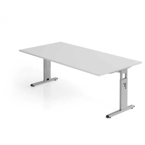 4032062149690 - HAMMERBACHER OS 2E höhenverstellbarer Schreibtisch lichtgrau rechteckig C-Fuß-Gestell silber 2000 x 1000 cm