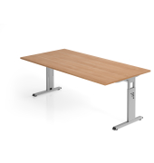 Schreibtisch VOS, manuell h&ouml;henverstellbar, 85cm (H), 200x100cm (BxT), nussbaum / silber