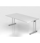 Schreibtisch C-Fu&szlig; 200x100cm Wei&szlig;Silber