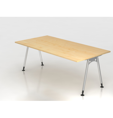 Schreibtisch VAS, manuell h&ouml;henverstellbar, 76cm (H), 200x100cm (BxT), ahorn / silber