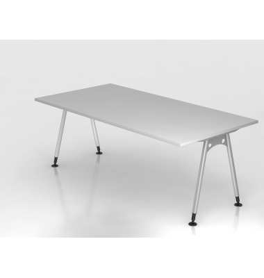 Schreibtisch VAS, manuell h&ouml;henverstellbar, 76cm (H), 200x100cm (BxT), grau / silber