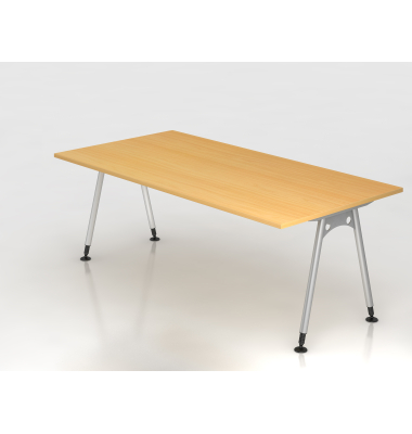 Schreibtisch VAS, manuell h&ouml;henverstellbar, 76cm (H), 200x100cm (BxT), buche / silber