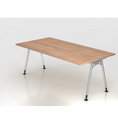 Schreibtisch VAS, manuell h&ouml;henverstellbar, 76cm (H), 200x100cm (BxT), nussbaum / silber