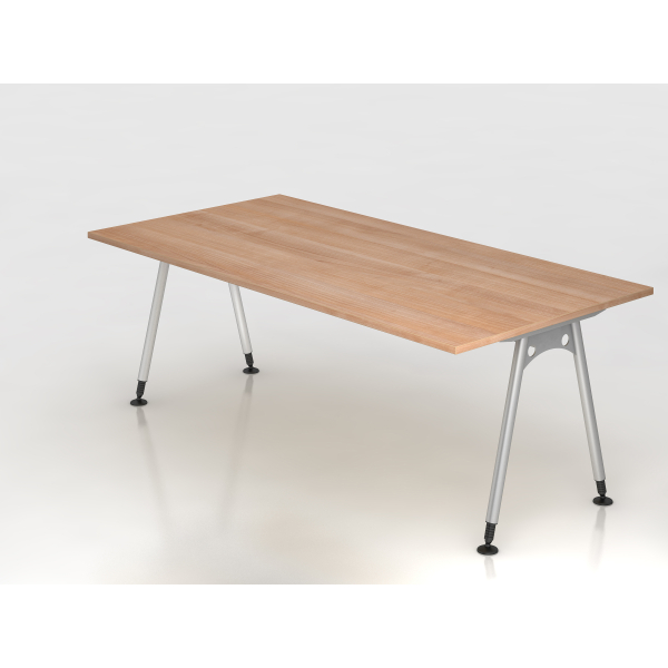 4032062150382 - Schreibtisch VAS manuell höhenverstellbar 76cm (H) 200x100cm (BxT) Nussbaum   silber 4032062150382 Hammerbacher