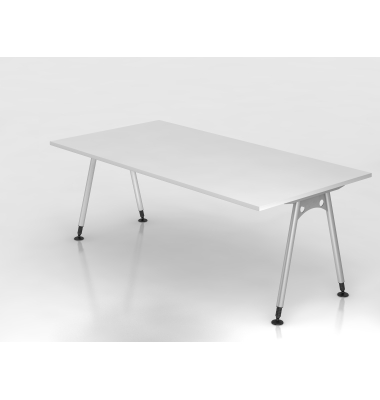 Schreibtisch VAS, manuell h&ouml;henverstellbar, 76cm (H), 200x100cm (BxT), wei&szlig; / silber