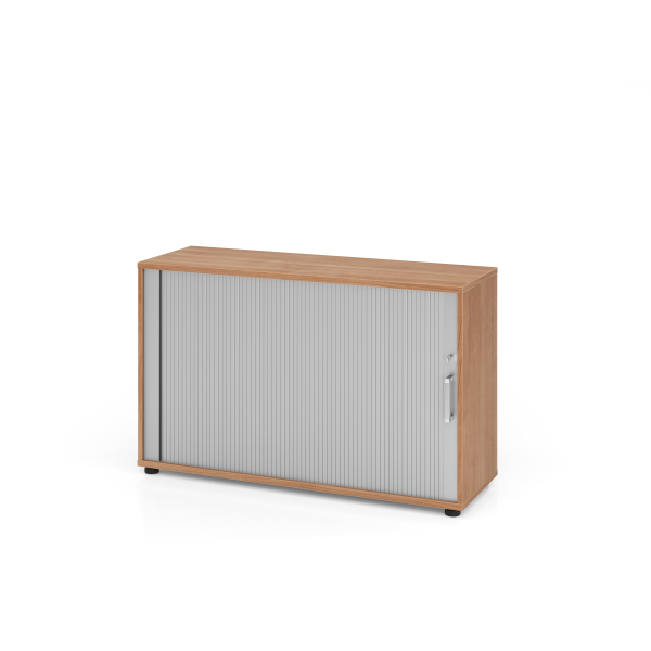 4032062151174 - Querrollladenschrank TARVIS 2 Ordnerhöhen B 1200 x T 400 x H 825 mm abschließ- & stapelbar Nussbaum-Dekor alusilber