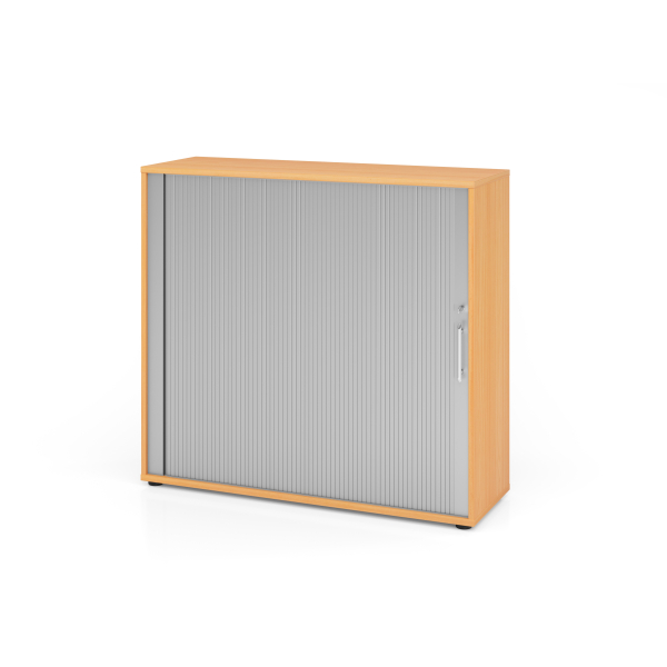 4032062151631 - Rollladenschrank Melaminharzbeschichtete Spanplatte 2 Fachböden abschließbar 1200 x 400 x 1100 mm Braun Silber
