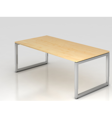 Schreibtisch VRS, manuell h&ouml;henverstellbar, 85cm (H), 200x100cm (BxT), ahorn / silber