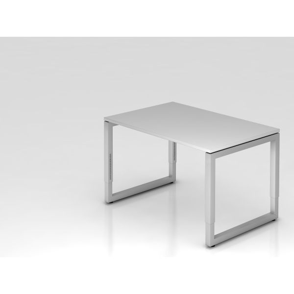 4032062154311 - eurokraft pro Schreibtisch mit Gestell aus Vierkant-Stahlrohr Höhe 650 - 850 mm BxT 1200 x 800 mm lichtgrau   alusilber