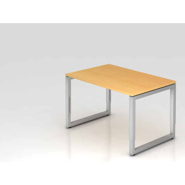 4032062154328 - eurokraft pro Schreibtisch mit Gestell aus Vierkant-Stahlrohr Höhe 650 - 850 mm BxT 1200 x 800 mm Buche   alusilber