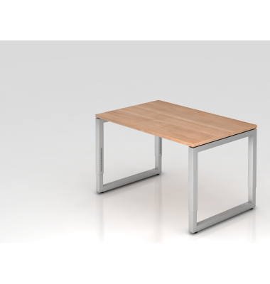 Schreibtisch VRS, manuell h&ouml;henverstellbar, 85cm (H), 120x80cm (BxT), nussbaum / silber