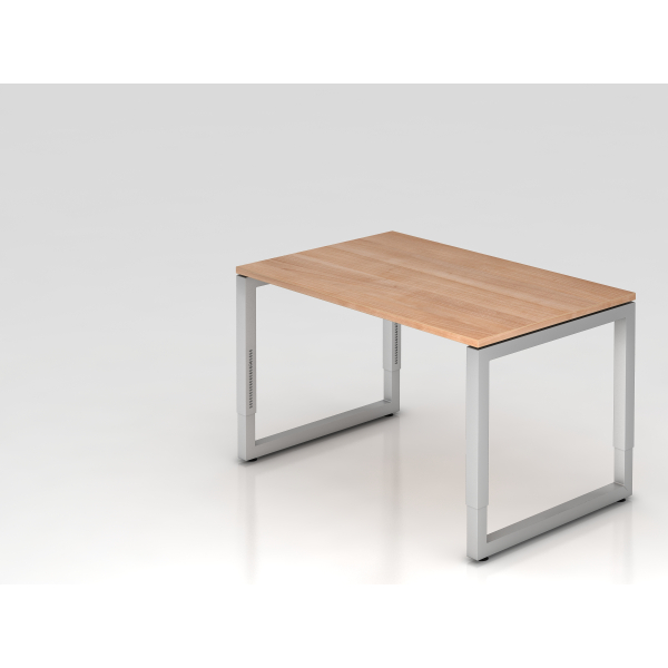 4032062154335 - eurokraft pro Schreibtisch mit Gestell aus Vierkant-Stahlrohr Höhe 650 - 850 mm BxT 1200 x 800 mm Nussbaum   alusilber