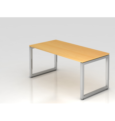 Schreibtisch VRS, manuell h&ouml;henverstellbar, 85cm (H), 160x80cm (BxT), buche / silber