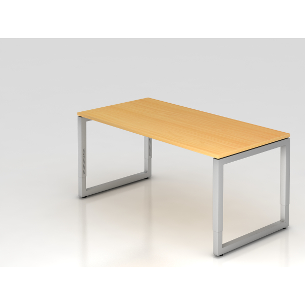 4032062154373 - eurokraft pro Schreibtisch mit Gestell aus Vierkant-Stahlrohr Höhe 650 - 850 mm BxT 1600 x 800 mm Buche   alusilber