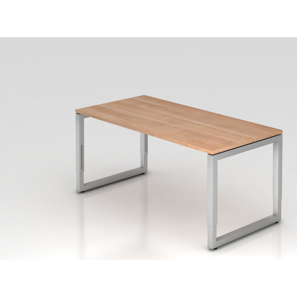 4032062154380 - eurokraft pro Schreibtisch mit Gestell aus Vierkant-Stahlrohr Höhe 650 - 850 mm BxT 1600 x 800 mm Nussbaum   alusilber
