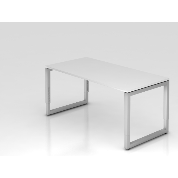 4032062154397 - eurokraft pro Schreibtisch mit Gestell aus Vierkant-Stahlrohr Höhe 650 - 850 mm BxT 1600 x 800 mm weiß   alusilber