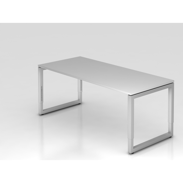 4032062154410 - eurokraft pro Schreibtisch mit Gestell aus Vierkant-Stahlrohr Höhe 650 - 850 mm BxT 1800 x 800 mm lichtgrau   alusilber