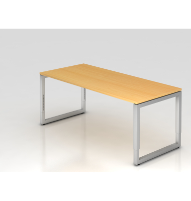 Schreibtisch VRS, manuell h&ouml;henverstellbar, 85cm (H), 180x80cm (BxT), buche / silber