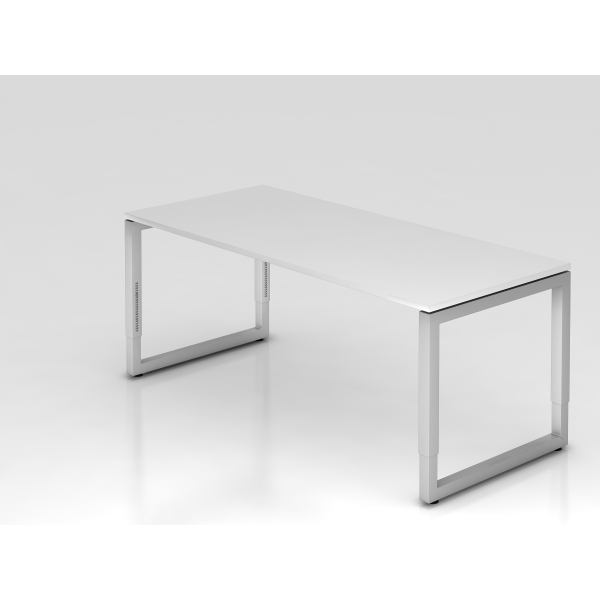 4032062154441 - eurokraft pro Schreibtisch mit Gestell aus Vierkant-Stahlrohr Höhe 650 - 850 mm BxT 1800 x 800 mm weiß   alusilber