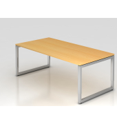 Schreibtisch VRS, manuell h&ouml;henverstellbar, 85cm (H), 200x100cm (BxT), buche / silber