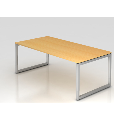Schreibtisch VRS, manuell h&ouml;henverstellbar, 85cm (H), 200x100cm (BxT), buche / silber