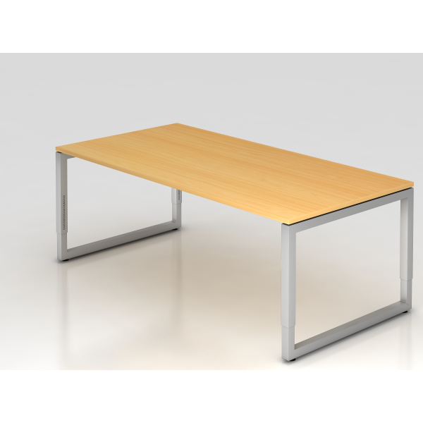 4032062154472 - eurokraft pro Schreibtisch mit Gestell aus Vierkant-Stahlrohr Höhe 650 - 850 mm BxT 2000 x 1000 mm Buche   alusilber