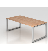 Schreibtisch VRS, manuell h&ouml;henverstellbar, 85cm (H), 200x100cm (BxT), nussbaum / silber