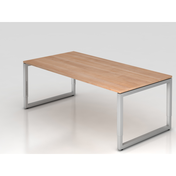 4032062154489 - eurokraft pro Schreibtisch mit Gestell aus Vierkant-Stahlrohr Höhe 650 - 850 mm BxT 2000 x 1000 mm Nussbaum   alusilber