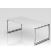 Schreibtisch VRS, manuell h&ouml;henverstellbar, 85cm (H), 200x100cm (BxT), wei&szlig; / silber