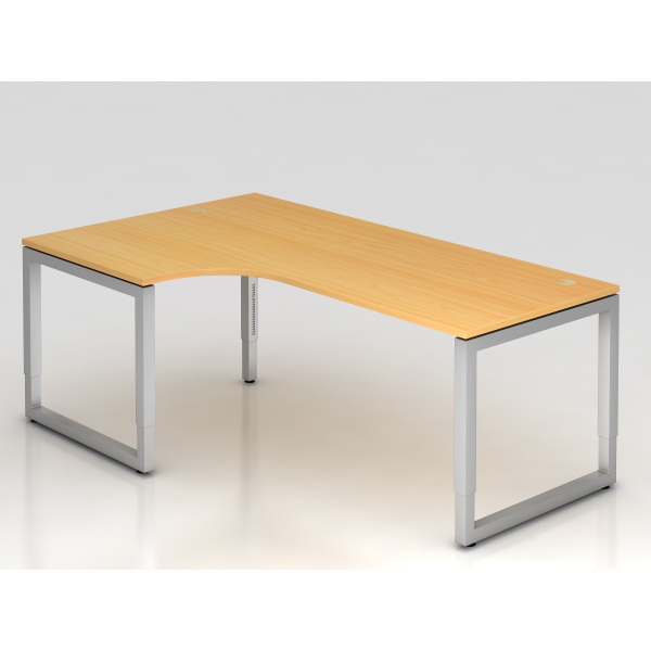 4032062156810 - HAMMERBACHER RS82 höhenverstellbarer Schreibtisch buche L-Form O-Fuß-Gestell silber 2000 x 1200 cm