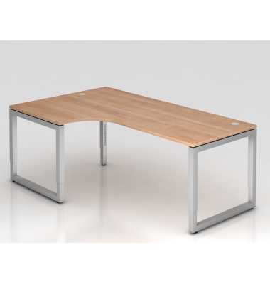 Schreibtisch VRS, manuell h&ouml;henverstellbar, 85cm (H), 200x120cm (BxT), nussbaum / silber