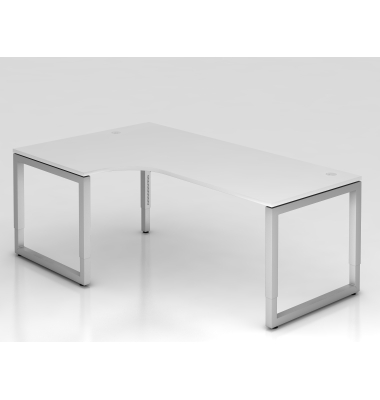 Schreibtisch VRS, manuell h&ouml;henverstellbar, 85cm (H), 200x120cm (BxT), wei&szlig; / silber