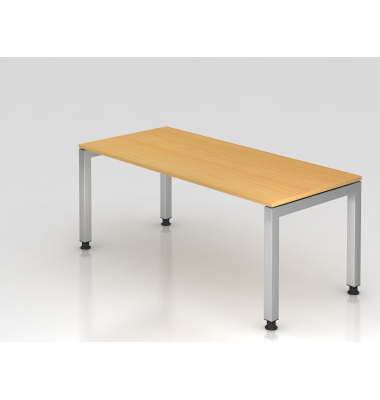 Schreibtisch VJS, manuell h&ouml;henverstellbar, 76cm (H), 180x80cm (BxT), buche / silber