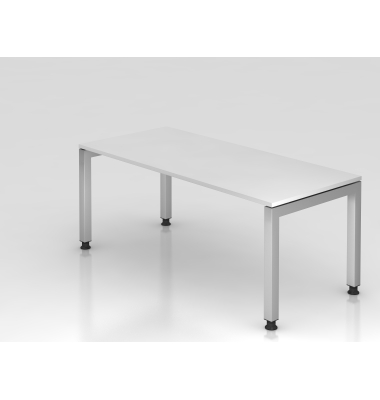 Schreibtisch VJS, manuell h&ouml;henverstellbar, 76cm (H), 180x80cm (BxT), wei&szlig; / silber