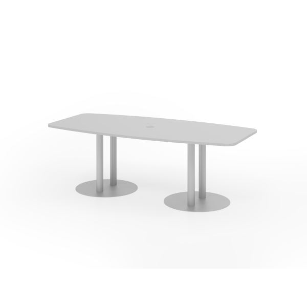 4032062157404 - HAMMERBACHER Konferenztisch KT22S lichtgrau Tonnenform Rundrohr silber 2200 x 830 - 1030 x 740 cm