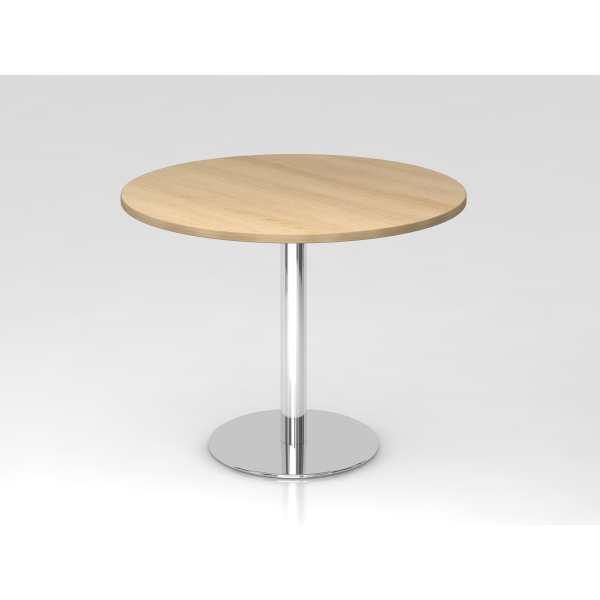 4032062157565 - Besprechungstisch Ø 1000 mm 755 mm hoch Gestell verchromt Platte Eiche-Dekor kaiserkraft