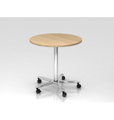 Sitz-Steh-Schreibtisch VST, mechanisch h&ouml;henverstellbar, 114cm (H), 80x80cm (BxT), eiche / chrom