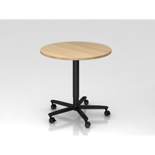 4032062162620 - Säulentisch DurchmxH 800x720-1140 mm Gasdruckfeder Tischplatte 25 mm eiche Gestell schwarz inkl Gleiter und 5 Rollen 2 mit Feststeller
