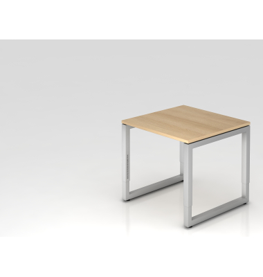 Schreibtisch VRS, manuell h&ouml;henverstellbar, 85cm (H), 80x80cm (BxT), eiche / silber