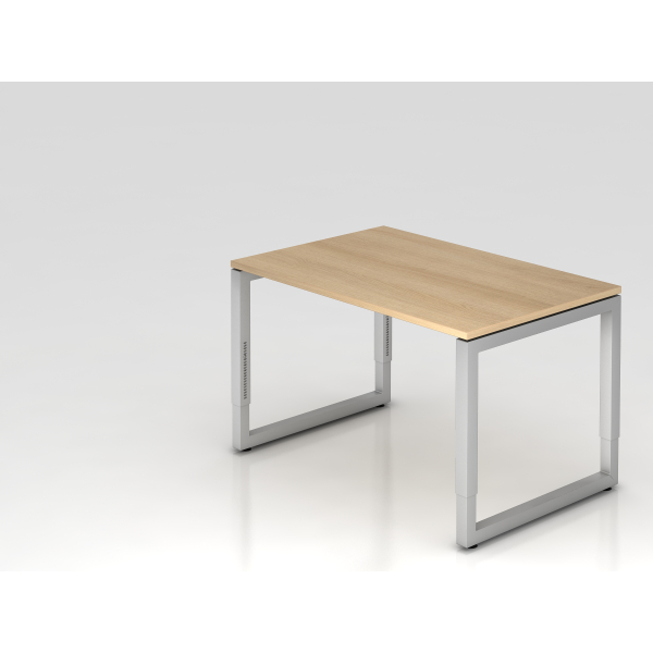 4032062163047 - eurokraft pro Schreibtisch mit Gestell aus Vierkant-Stahlrohr Höhe 650 - 850 mm BxT 1200 x 800 mm Eiche   alusilber